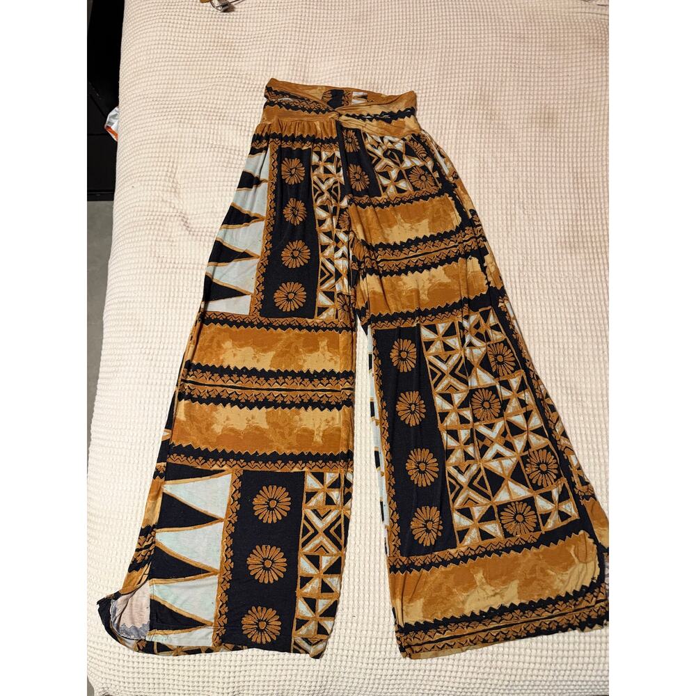 Free People Movement Boho Brown & Blue Printed Wide Leg Flowing Yoga Pants Med - Picture 13 of 13